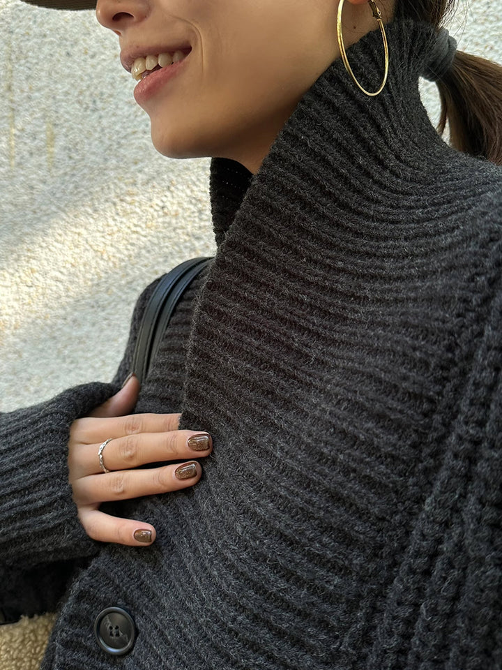 Ribbed Lapel Button Knit Outerwear  Liora Lane Boutique Knit Outerwear