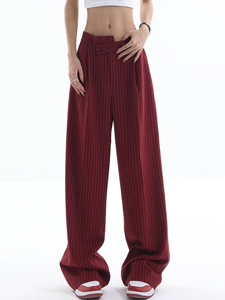Asymmetrical High-Waist Pinstripe Pants  Liora Lane Boutique Pants