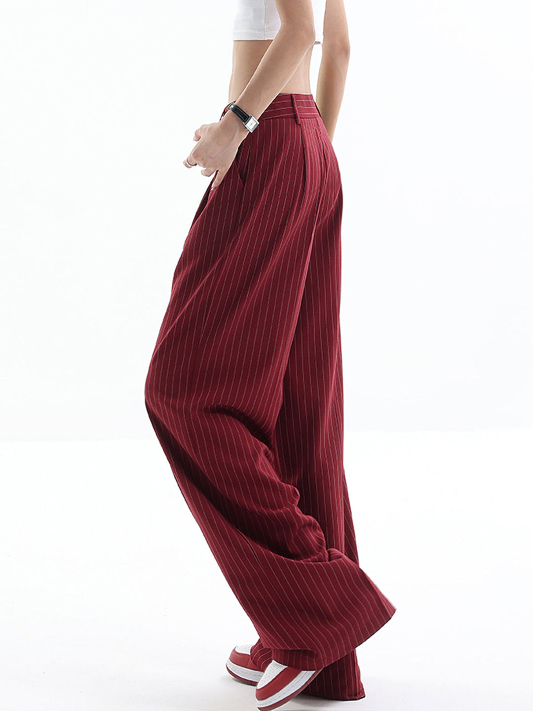 Asymmetrical High-Waist Pinstripe Pants  Liora Lane Boutique Pants