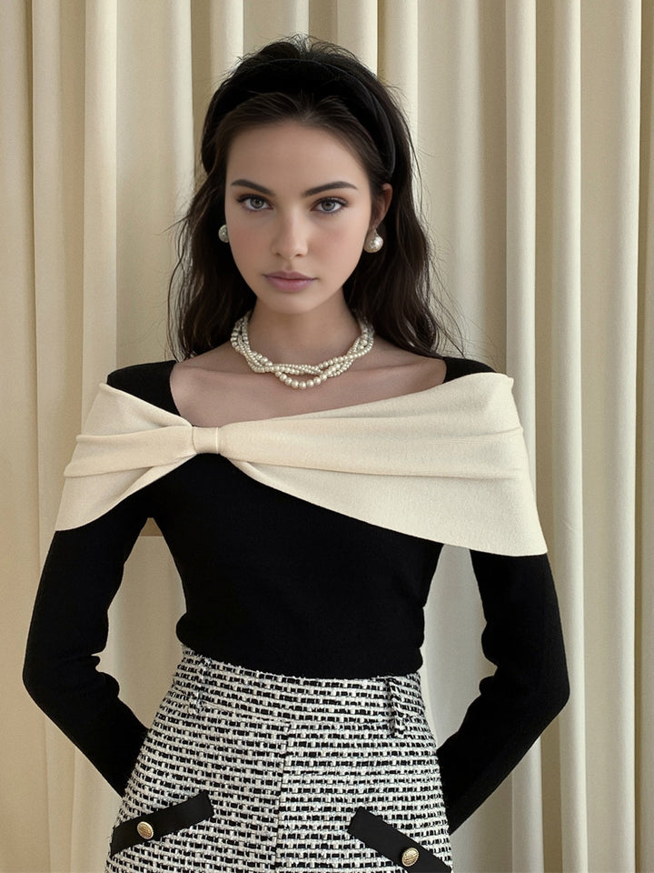 Color Block Bow Slim Sweater  Liora Lane Boutique Knit Tops