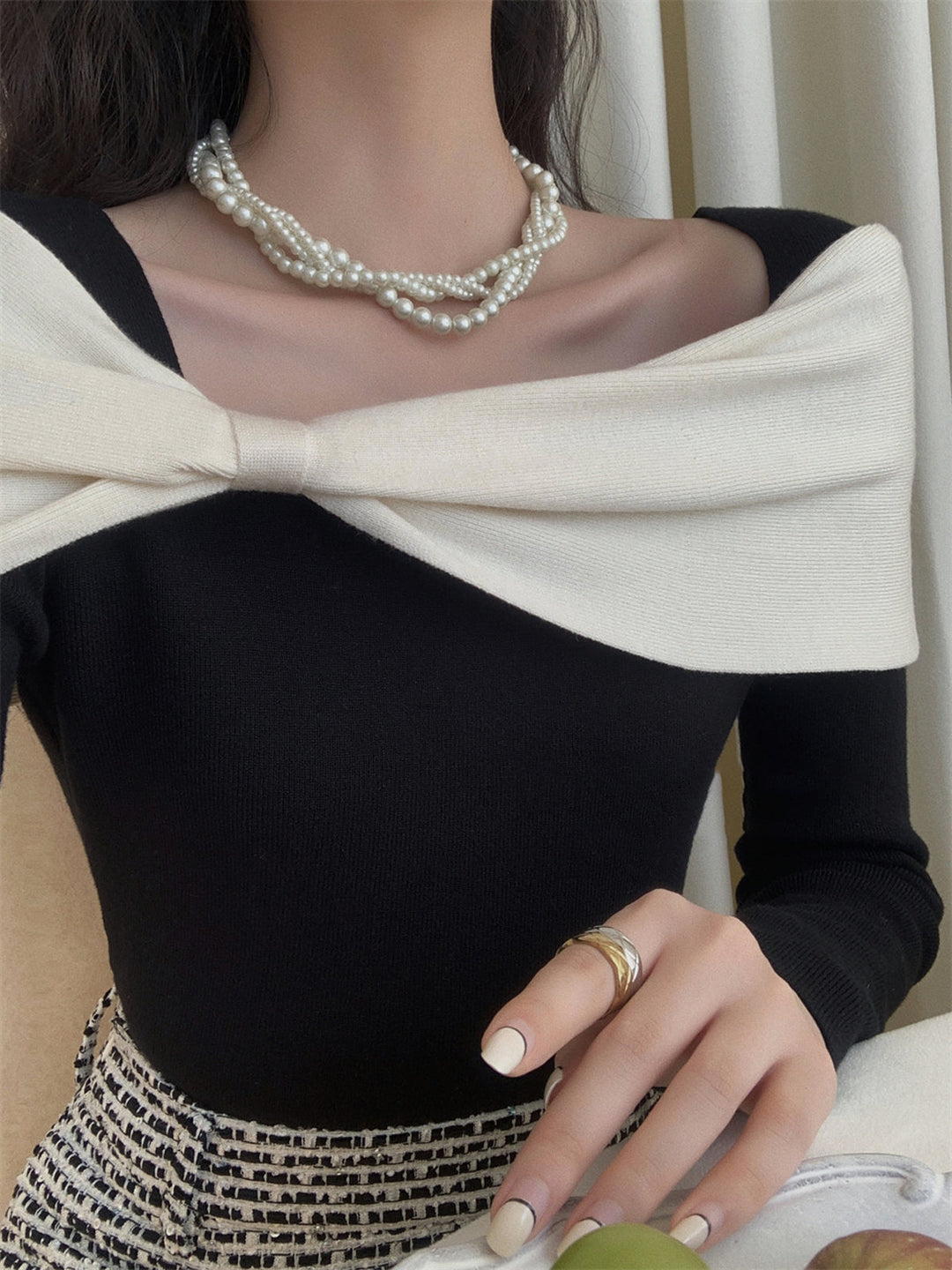 Color Block Bow Slim Sweater  Liora Lane Boutique Knit Tops