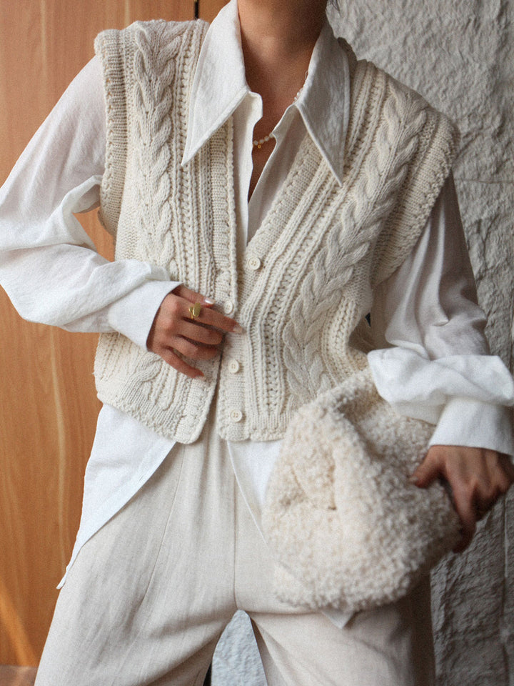 Chunky Knit V-Neck Button Cardigan  Liora Lane Boutique Cardigans White / XL 84.99