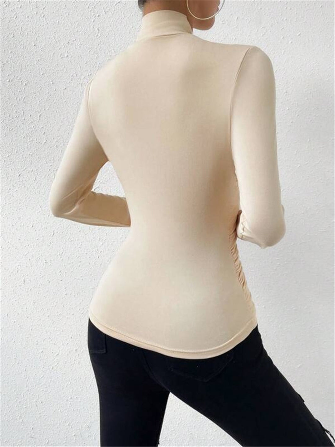 Cross-Over Collar Pleated Cinched T-Shirt  Liora Lane Boutique T-Shirts