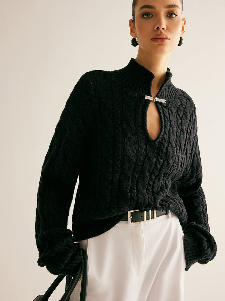 Cotton Keyhole Neckline Knit Top  Liora Lane Boutique Knit Tops Black / XL 56.00