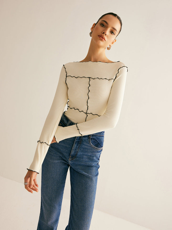 Lettuce Trim Long Sleeve Slim T-Shirt  Liora Lane Boutique T-Shirts
