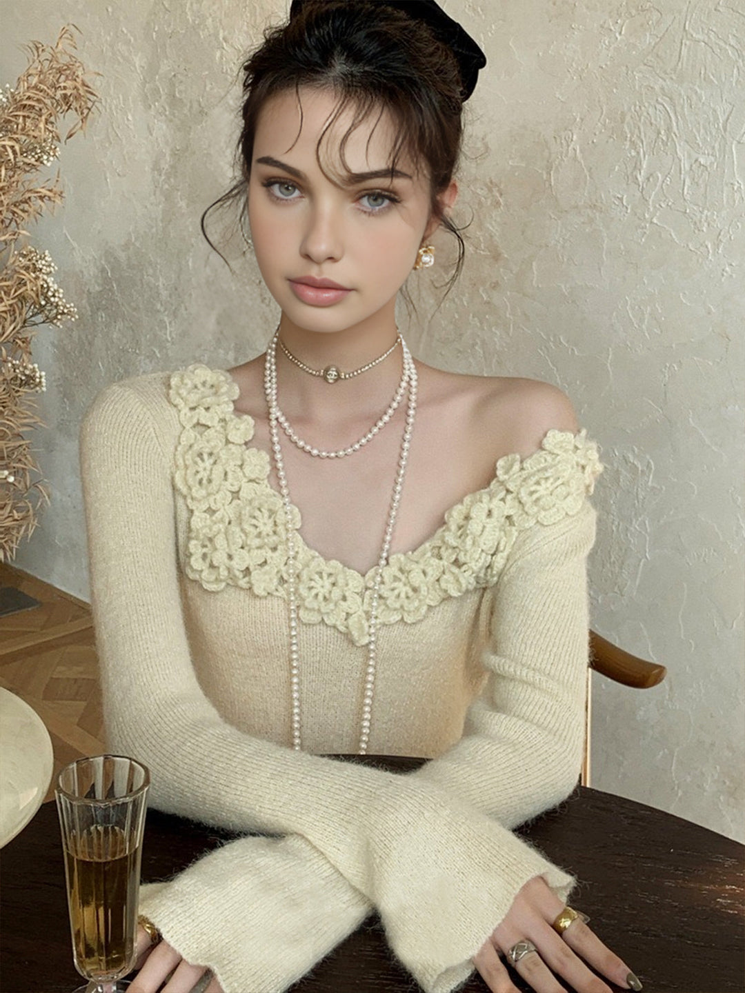 Floral Collar Ribbed Knit Top  Liora Lane Boutique Knit Tops