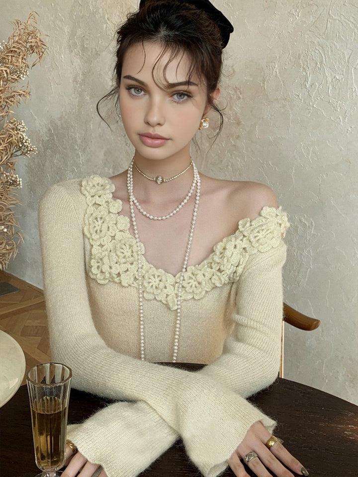 Floral Collar Ribbed Knit Top  Liora Lane Boutique Knit Tops