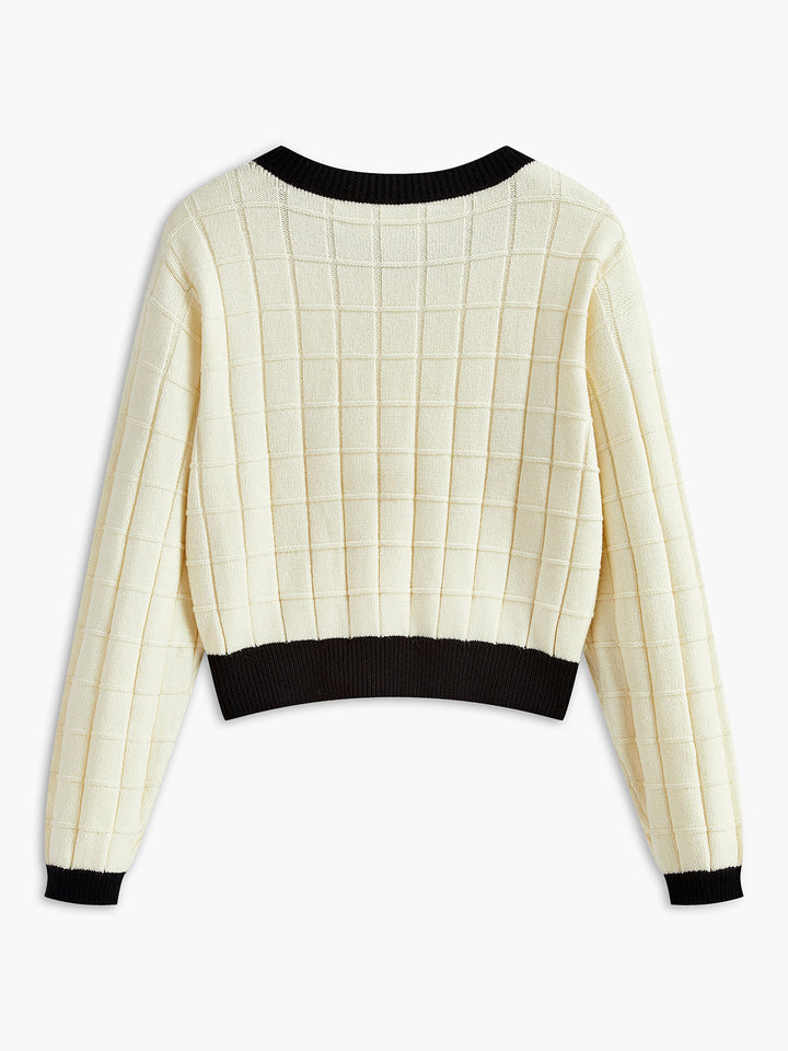 Contrast Trim Plaid Pullover Sweater  Liora Lane Boutique Sweaters