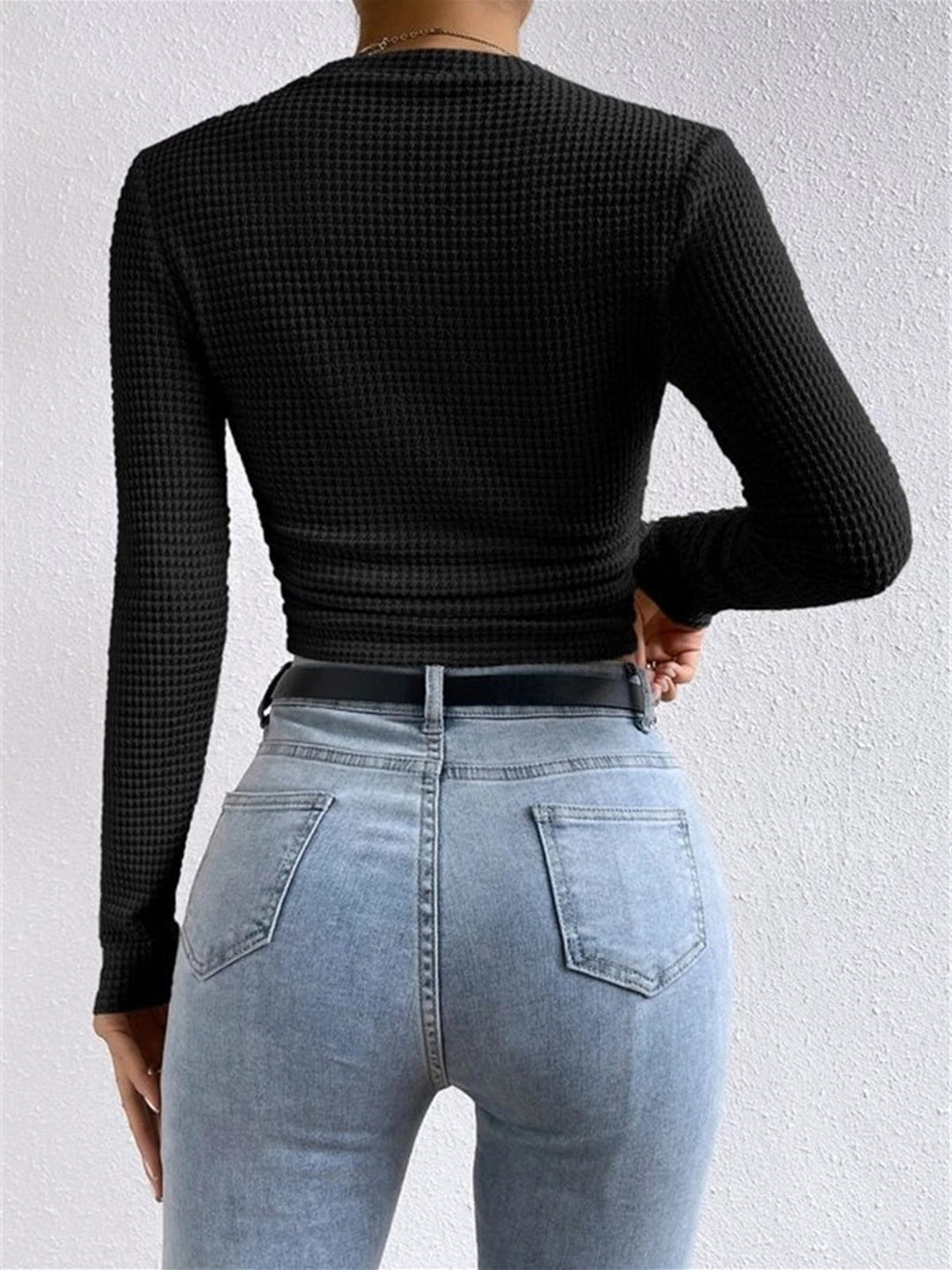 Plain Waffle Slim Sweater  Liora Lane Boutique T-Shirts