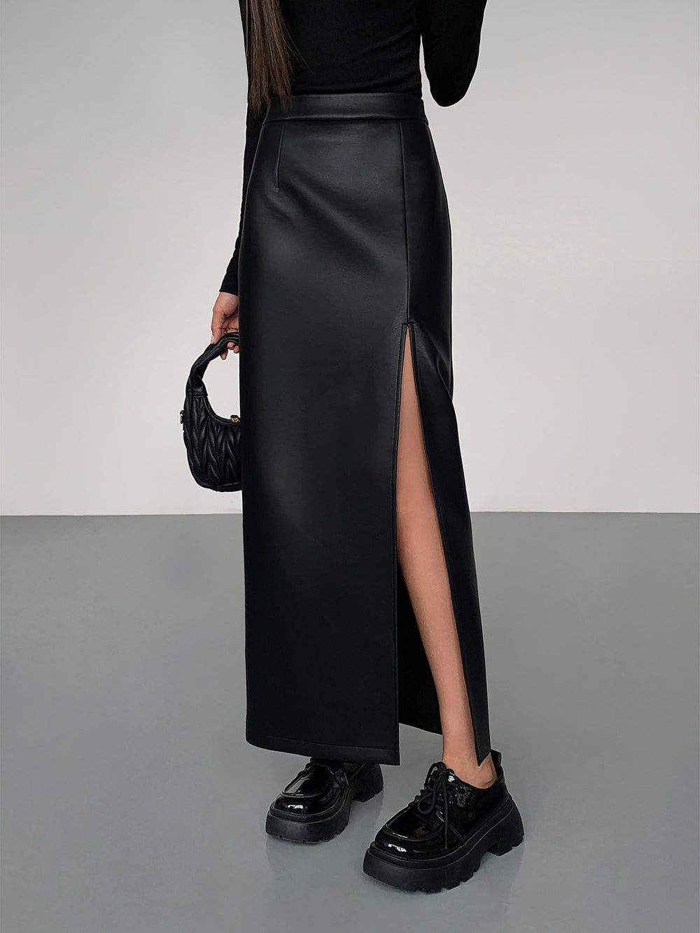 Side Split PU Leather Midi Skirt  Liora Lane Boutique Skirts