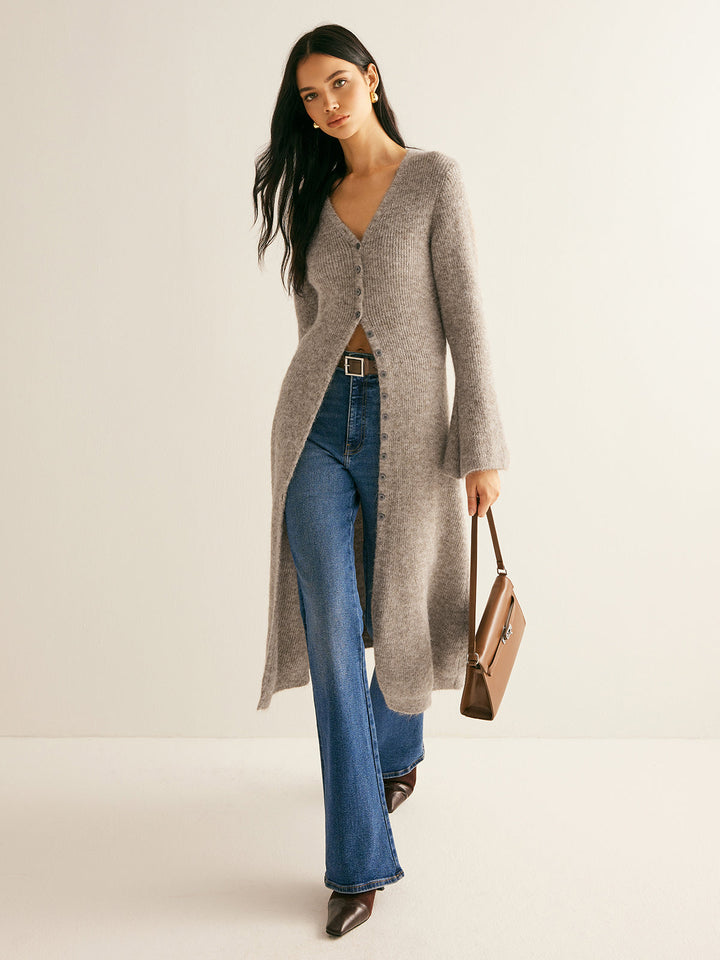 Stacking V-Neck Split Breasted Sweater Dress  Liora Lane Boutique Sweater Dresses Light Brown / XL 157.99