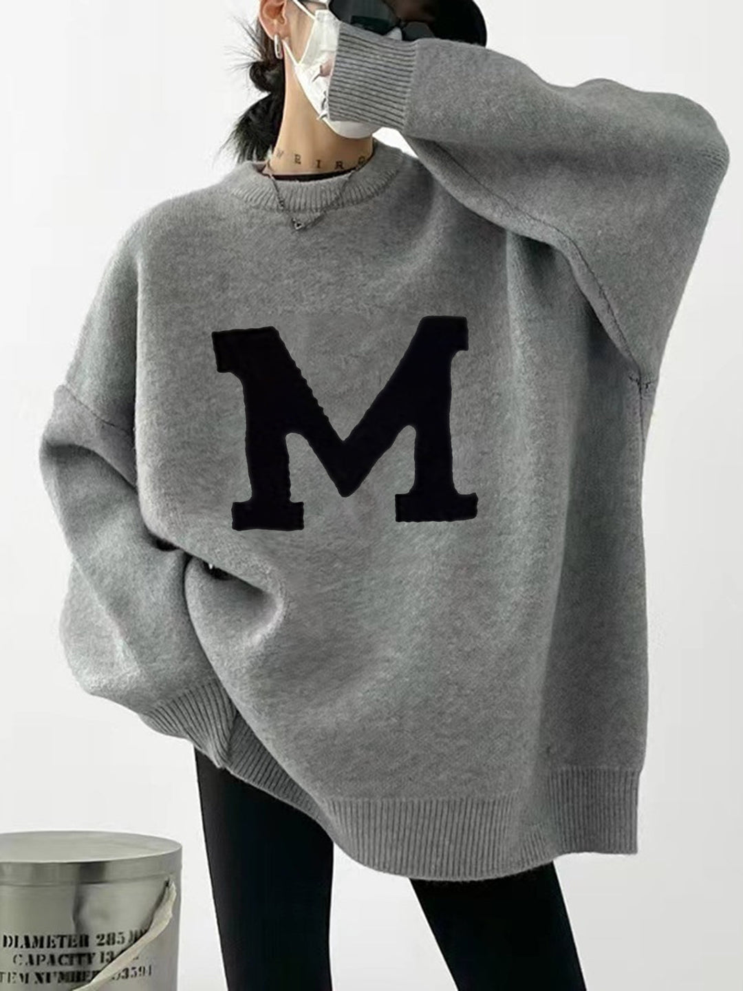 Letter Printed Loose Sweater  Liora Lane Boutique Sweaters Grey / XL 54.00