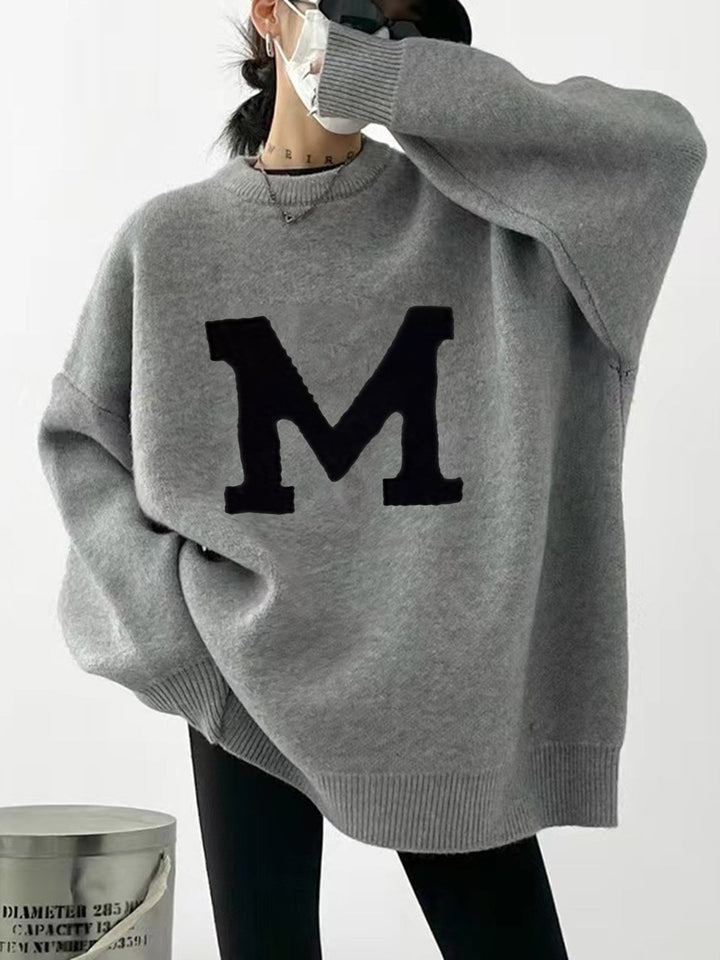 Letter Printed Loose Sweater  Liora Lane Boutique Sweaters Grey / XL 54.00
