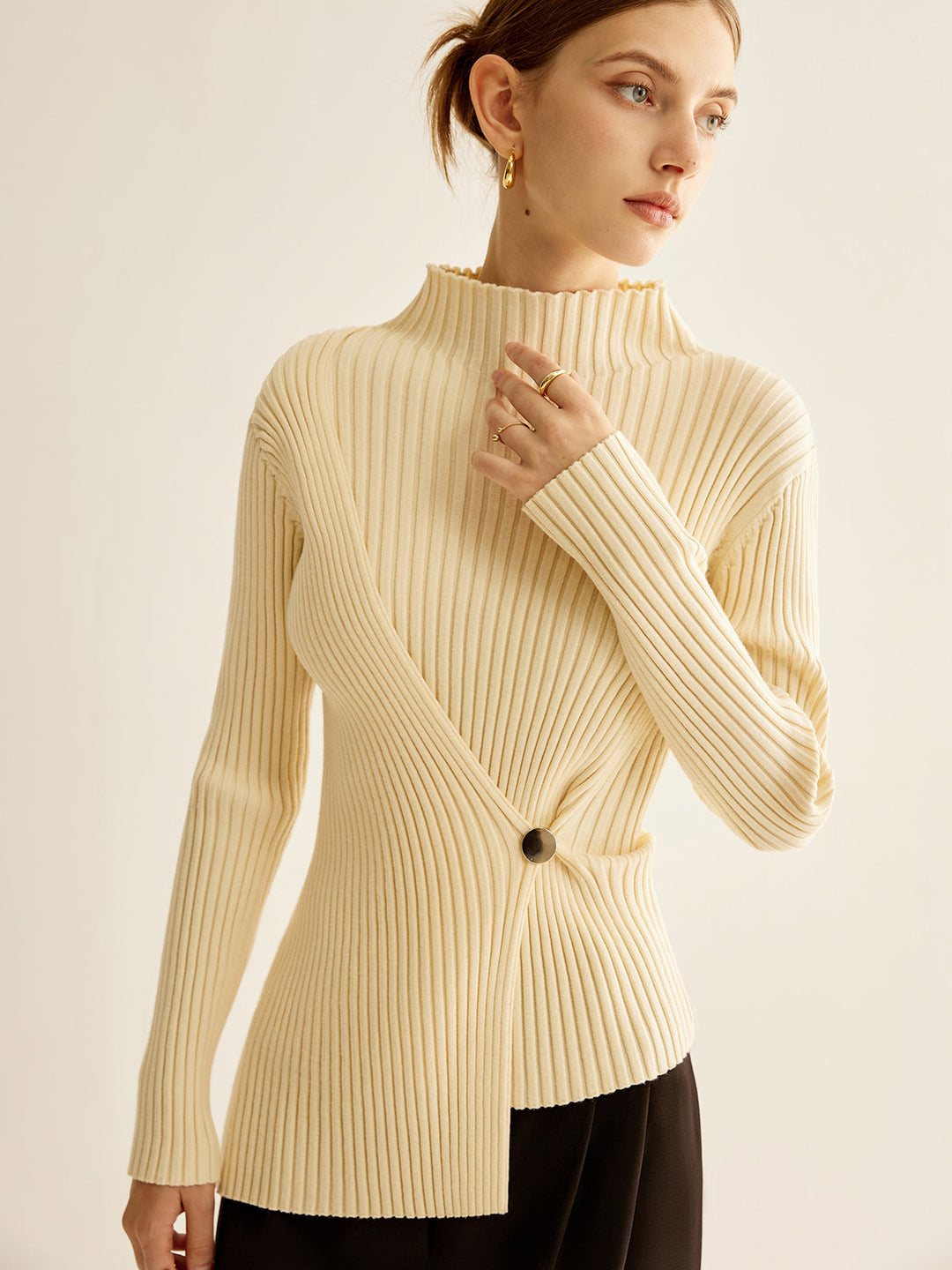 Mock-Neck Ribbed Cinched Sweater  Liora Lane Boutique Sweaters