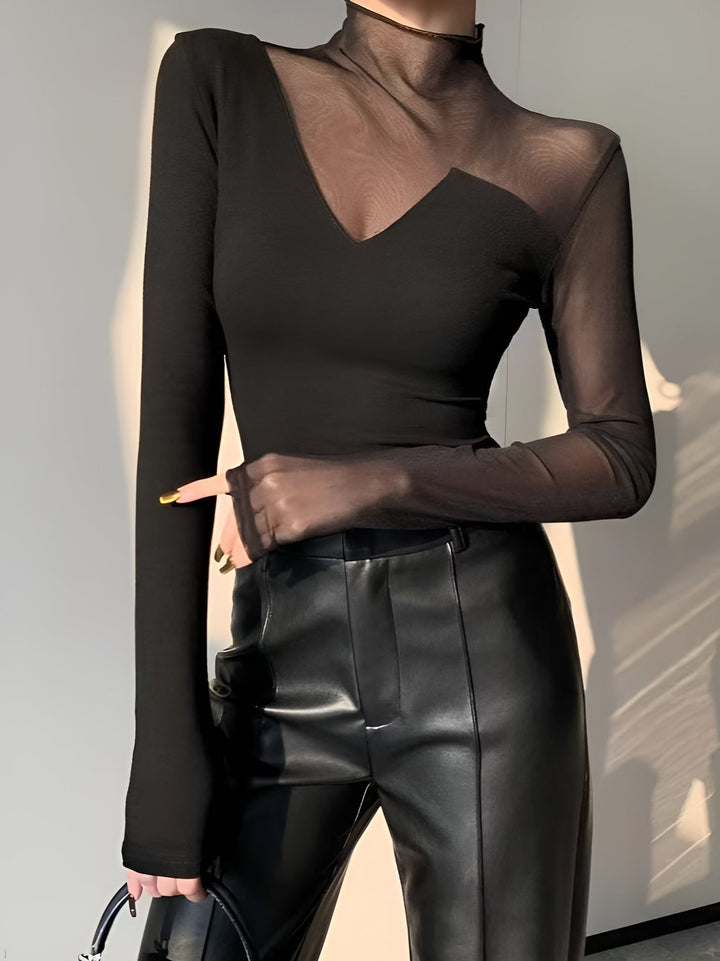 Asymmetrical Sheer Mesh Panel T-Shirt  Liora Lane Boutique T-Shirts Black / XL 22.00