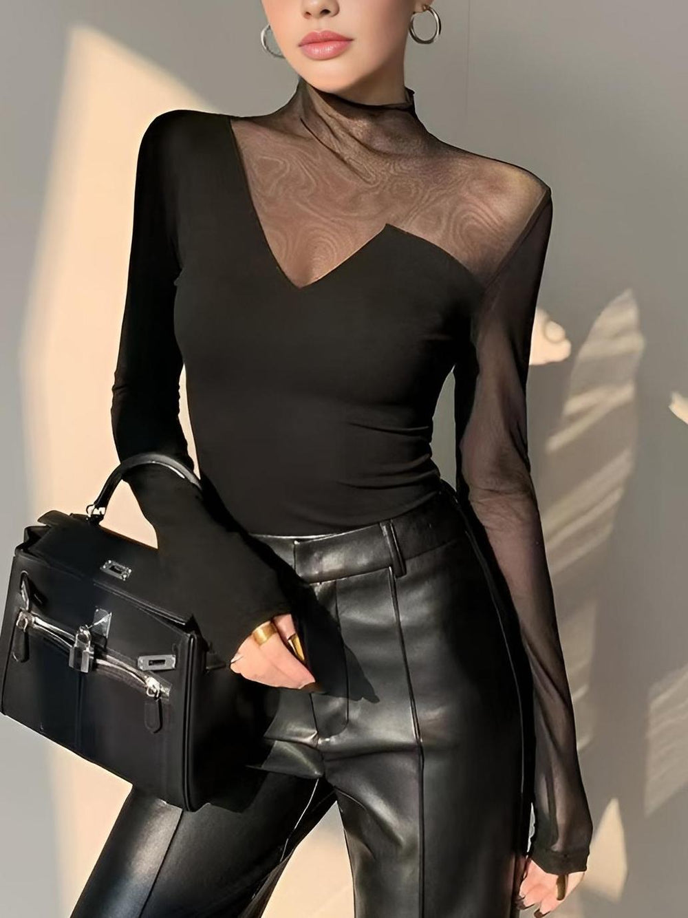 Asymmetrical Sheer Mesh Panel T-Shirt  Liora Lane Boutique T-Shirts
