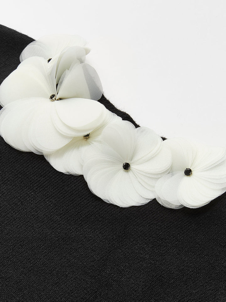 Solid Long Sleeve Floral Knit Top  Liora Lane Boutique Knit Tops