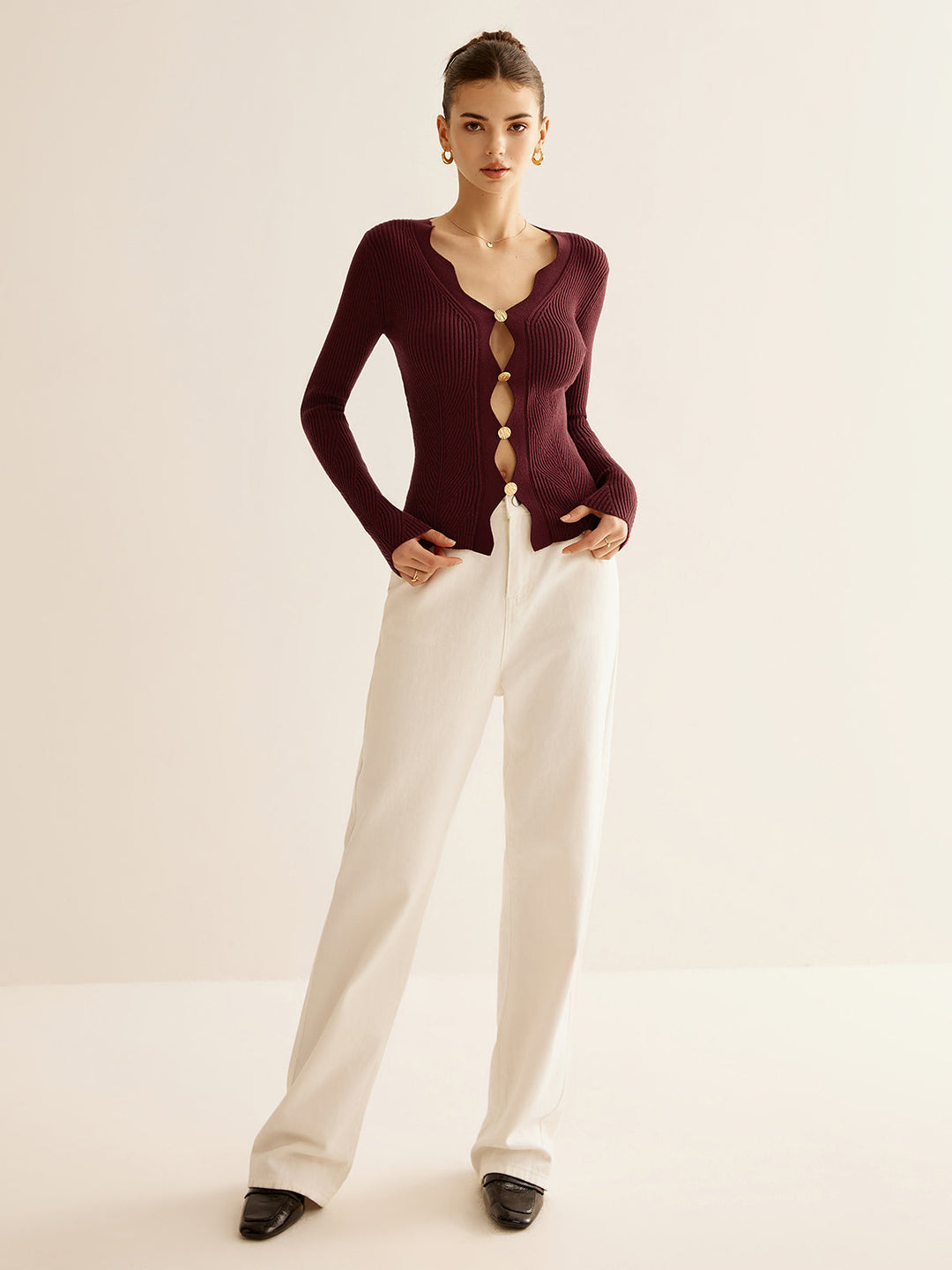 Wave Trim Cutout Slim Knit Top  Liora Lane Boutique Knit Tops