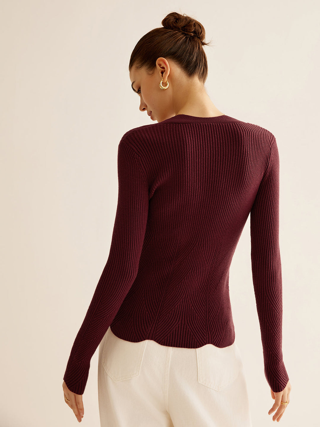 Wave Trim Cutout Slim Knit Top  Liora Lane Boutique Knit Tops