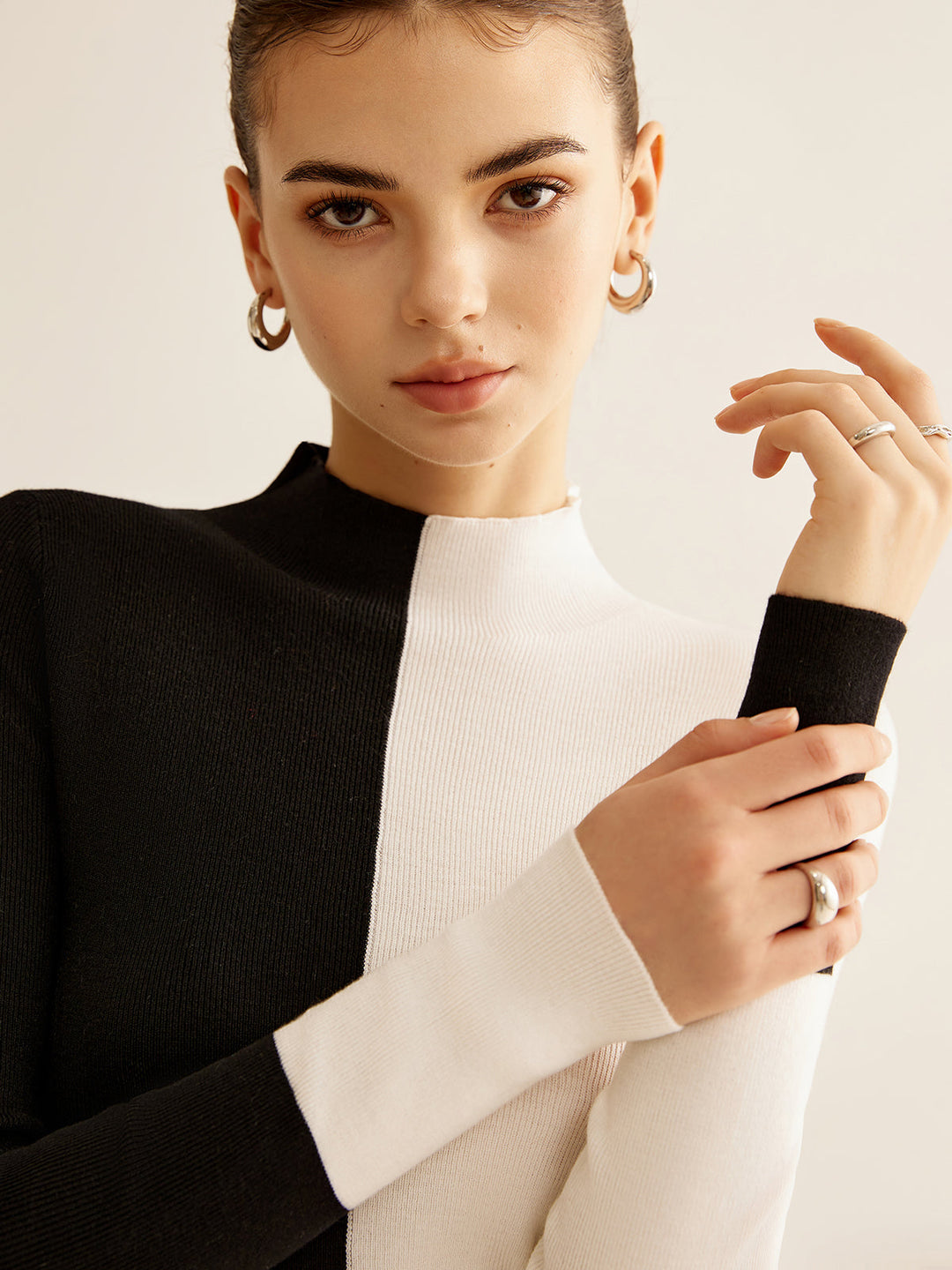 Wool-Blend Two Tone Skinny Knit Top  Liora Lane Boutique Knit Tops