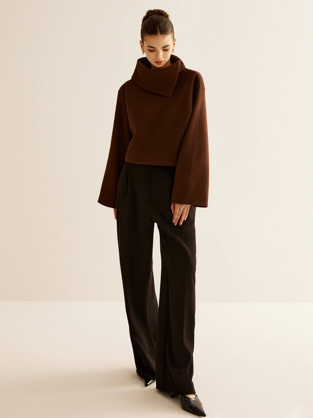 Plain Turtleneck Tweed Top  Liora Lane Boutique Wool Coats