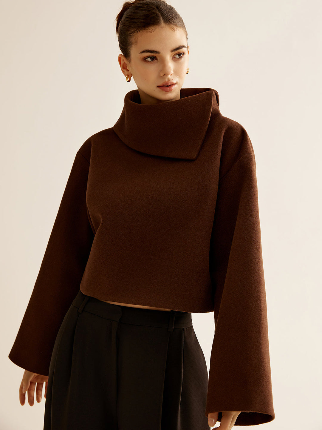 Plain Turtleneck Tweed Top  Liora Lane Boutique Wool Coats Dark Brown / XL 59.00