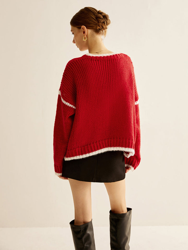 Crew Neck Contrast Binding Sweater  Liora Lane Boutique Sweaters
