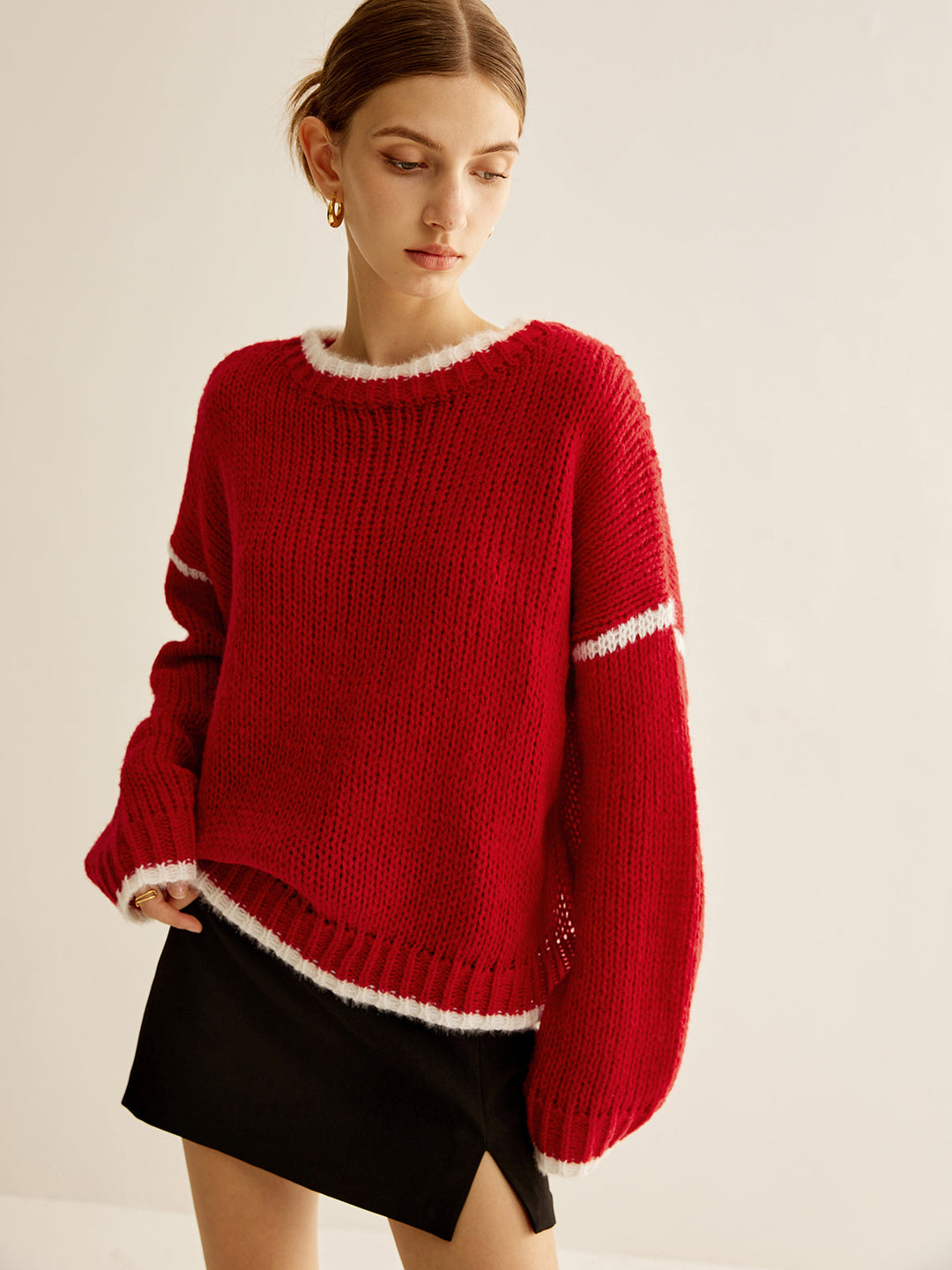 Crew Neck Contrast Binding Sweater  Liora Lane Boutique Sweaters