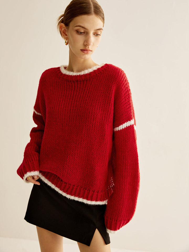 Crew Neck Contrast Binding Sweater  Liora Lane Boutique Sweaters