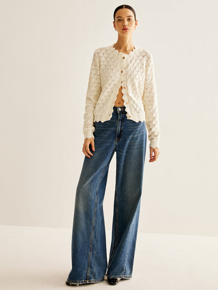 Wave Trim Hollow Out Cardigan  Liora Lane Boutique Cardigans