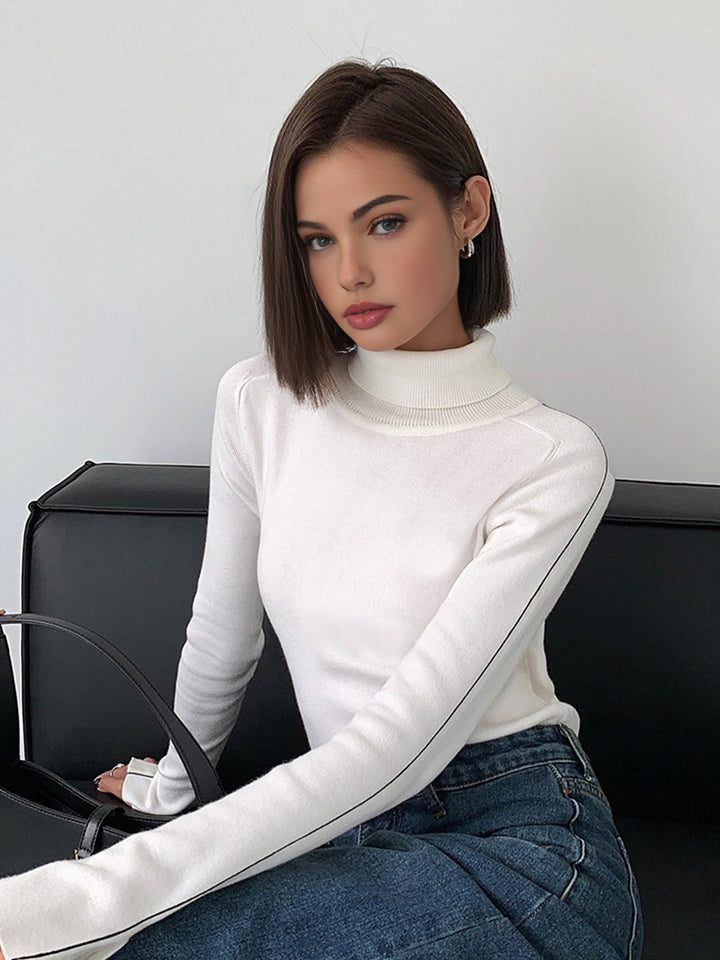 Contrast Piping Turtleneck Sweater  Liora Lane Boutique Sweaters