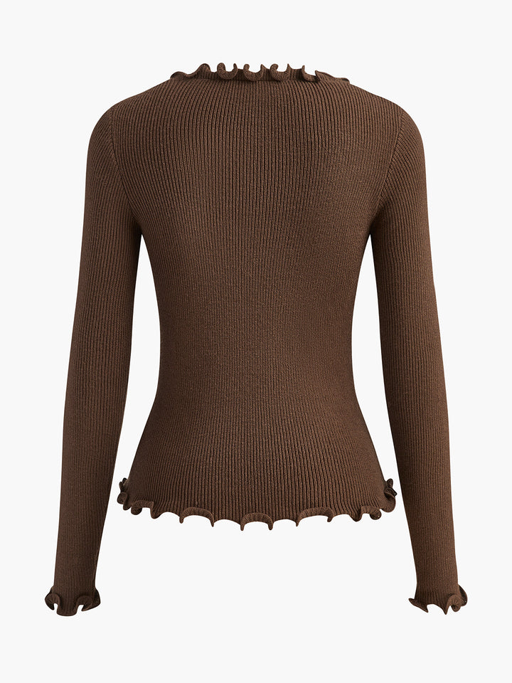 Rhinestone Bow Lettuce Trim Sweater  Liora Lane Boutique Sweaters