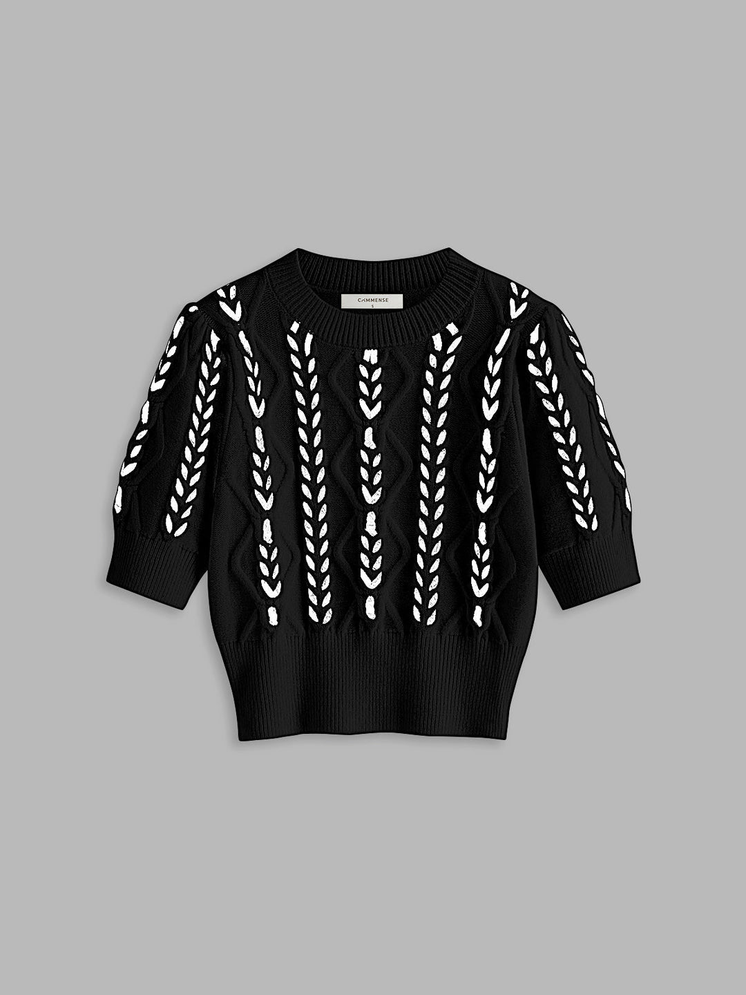 Contrast Binding Cable Knit Top  Liora Lane Boutique Knit Tops Black / XL 39.00