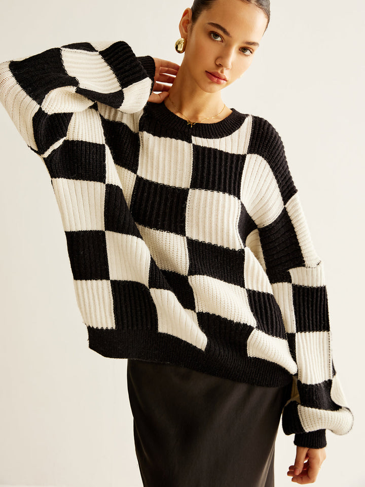 Color Block Checkerboard Sweater  Liora Lane Boutique Sweaters