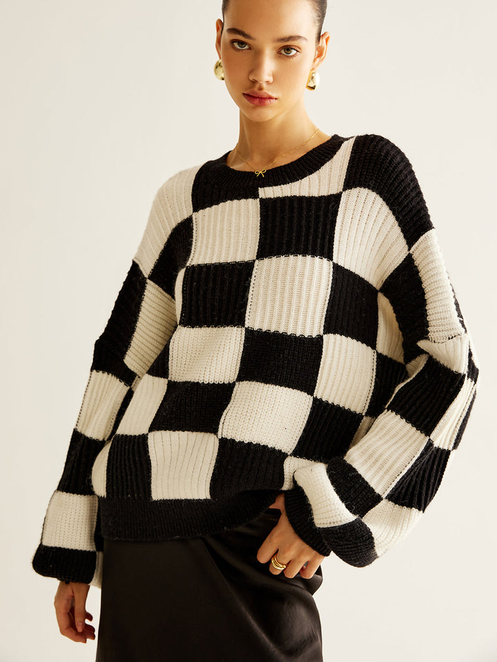 Color Block Checkerboard Sweater  Liora Lane Boutique Sweaters