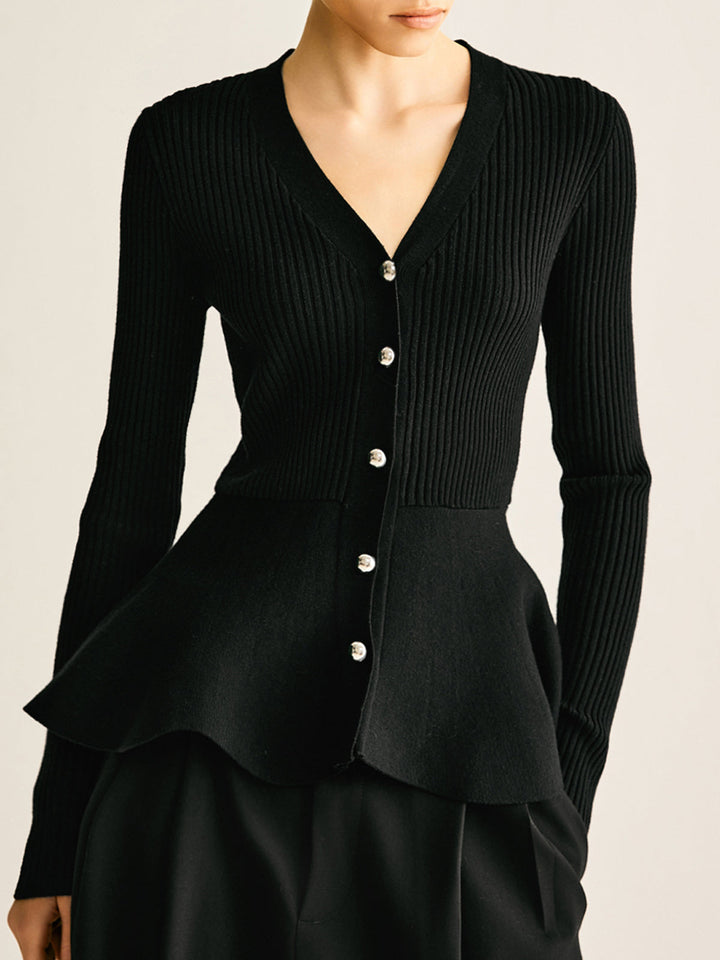 Oversized Ribbed Panel Bud Waist Button Knit Top  Liora Lane Boutique Knit Tops Black / XL 39.00