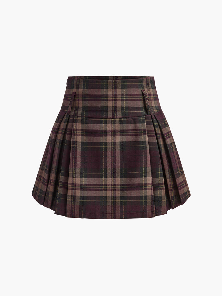 Checked Zipper Mini Skirt  Liora Lane Boutique Skirts Burgundy / XL 29.00