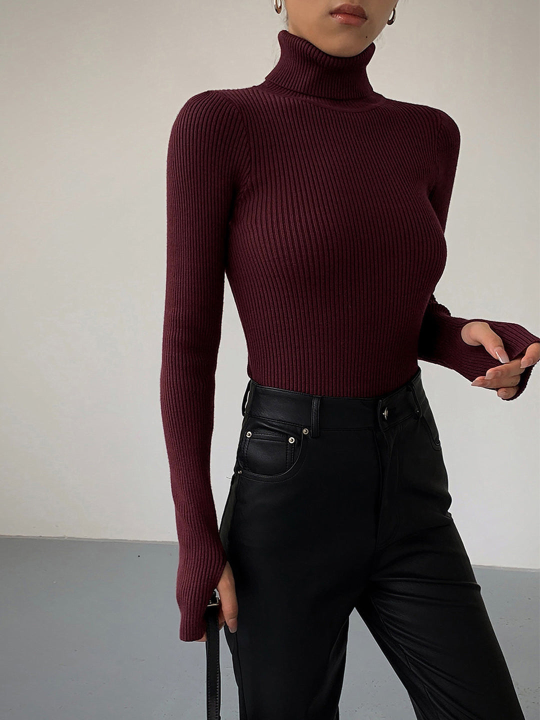 Minimalist Turtleneck Slim Knit Top  Liora Lane Boutique Knit Tops