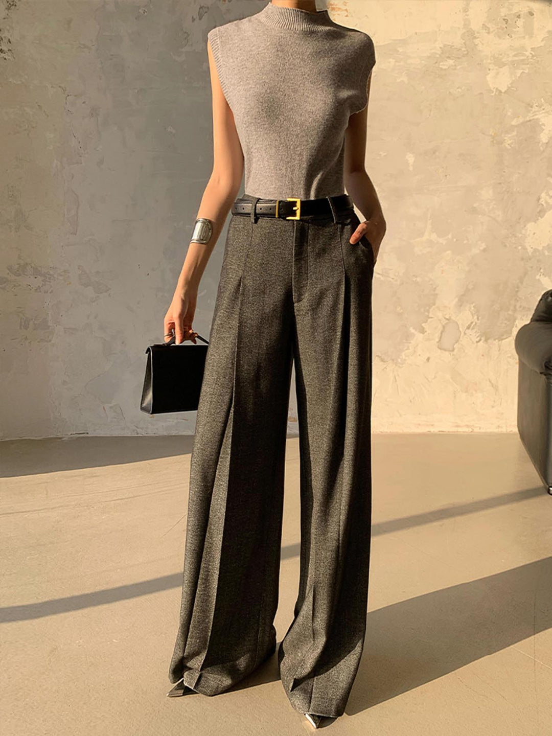 High Waist Pleated Pants Without Belt  Liora Lane Boutique Pants Grey / XL 64.00