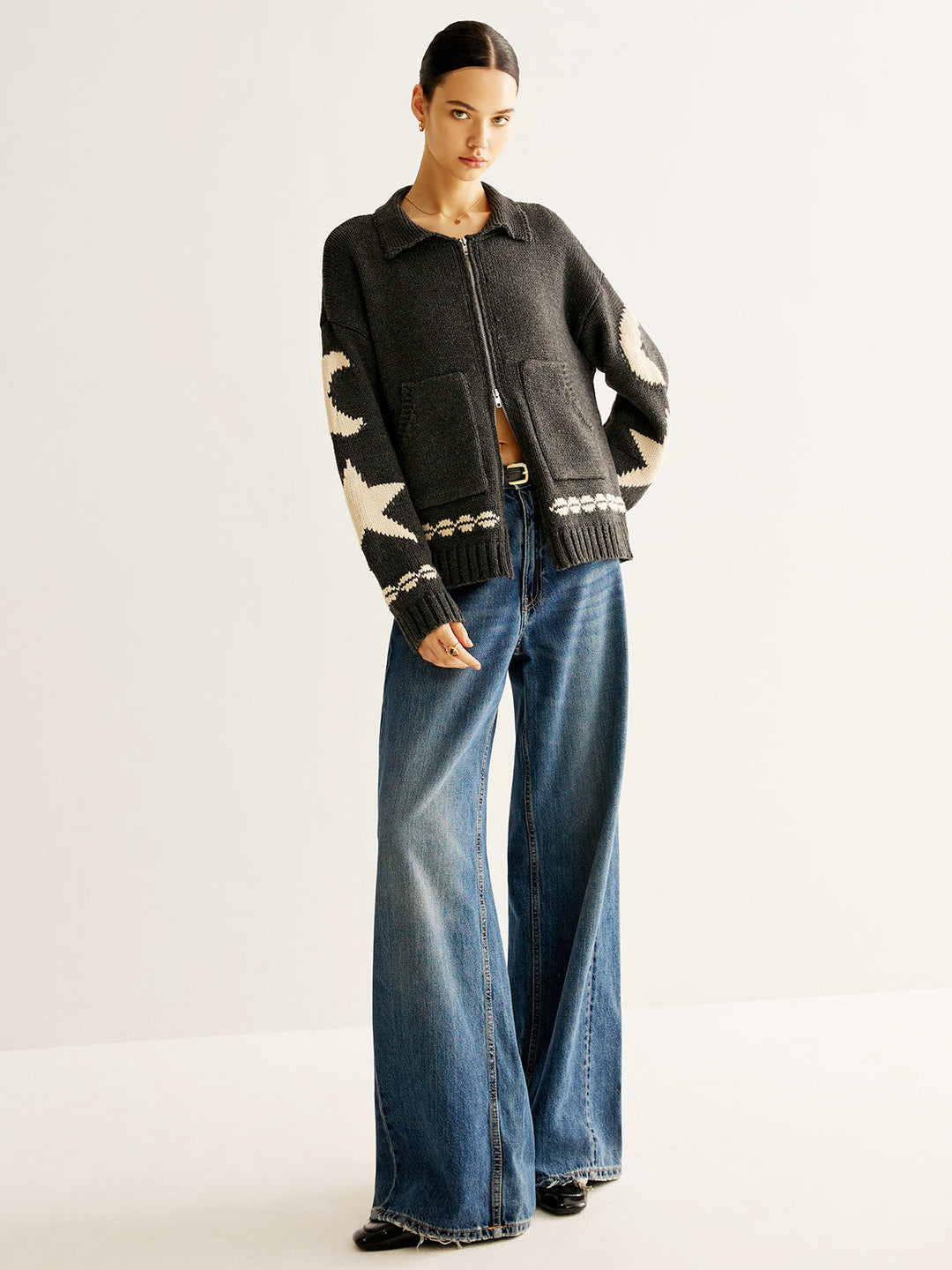 Double-Zip Pockets Lapel Cardigan  Liora Lane Boutique Cardigans