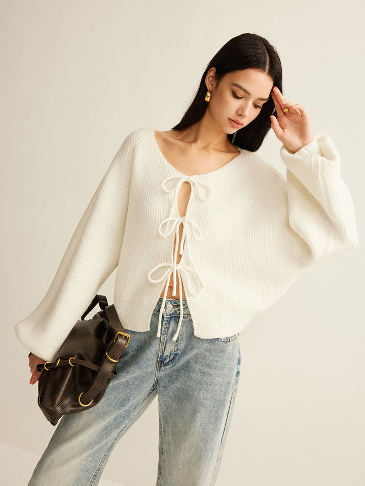 Wool-Blend Tie-Front Cardigan  Liora Lane Boutique Cardigans