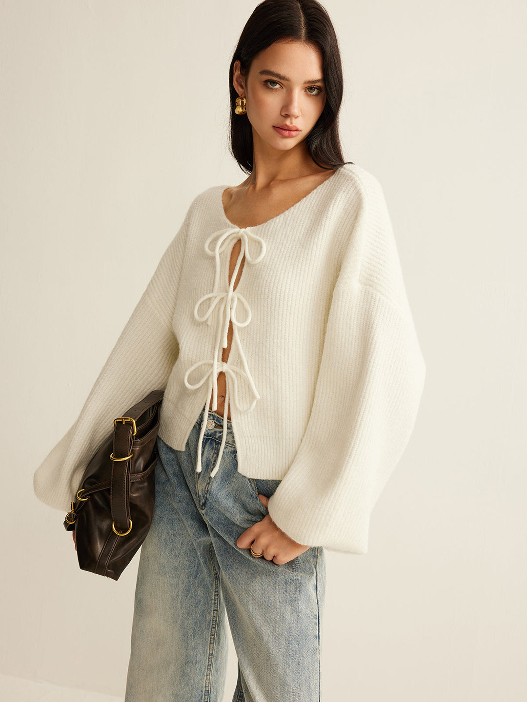 Wool-Blend Tie-Front Cardigan  Liora Lane Boutique Cardigans