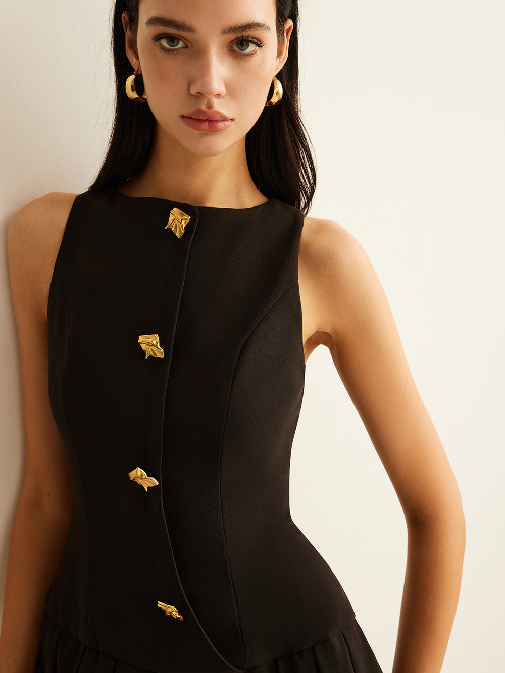Metal-Button Pleated Tank Dress  Liora Lane Boutique Dresses