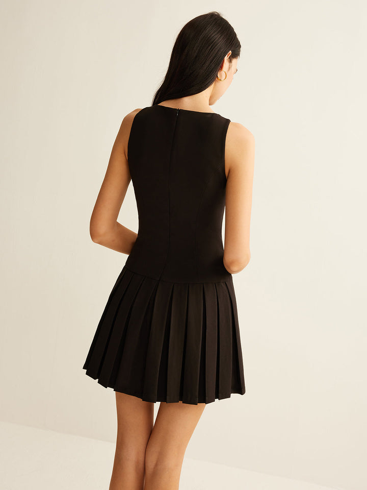 Metal-Button Pleated Tank Dress  Liora Lane Boutique Dresses