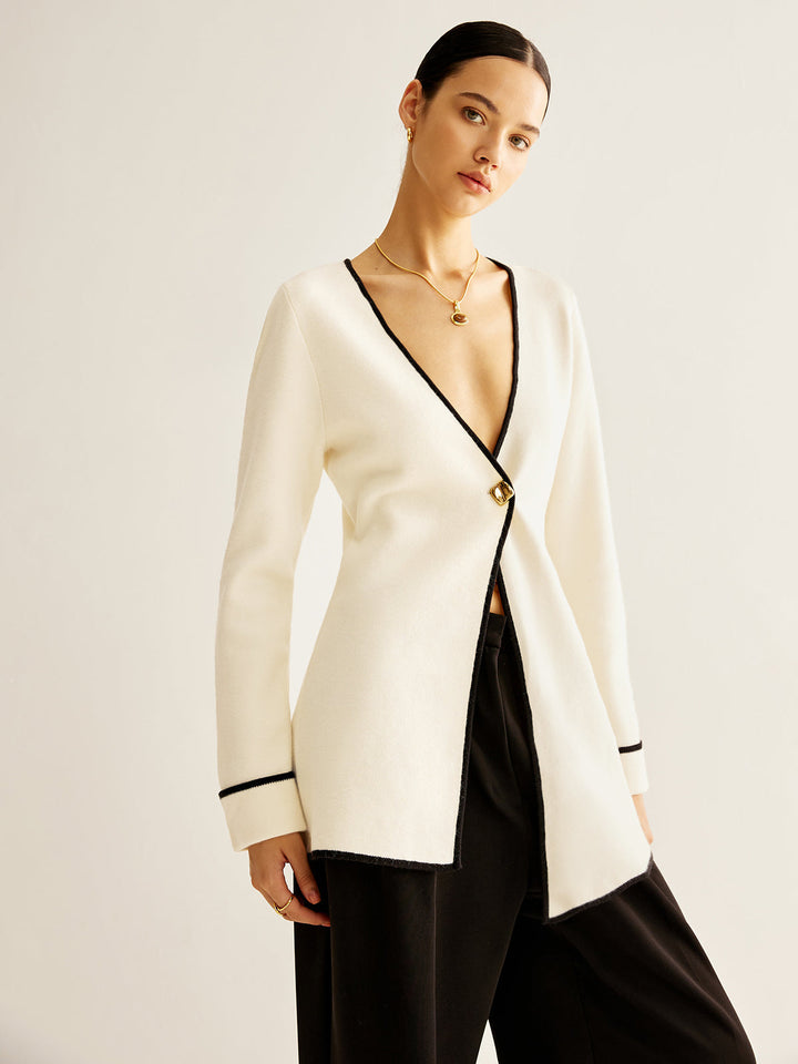 Wool-Blend Contrast Trim Slit Cardigan  Liora Lane Boutique Cardigans