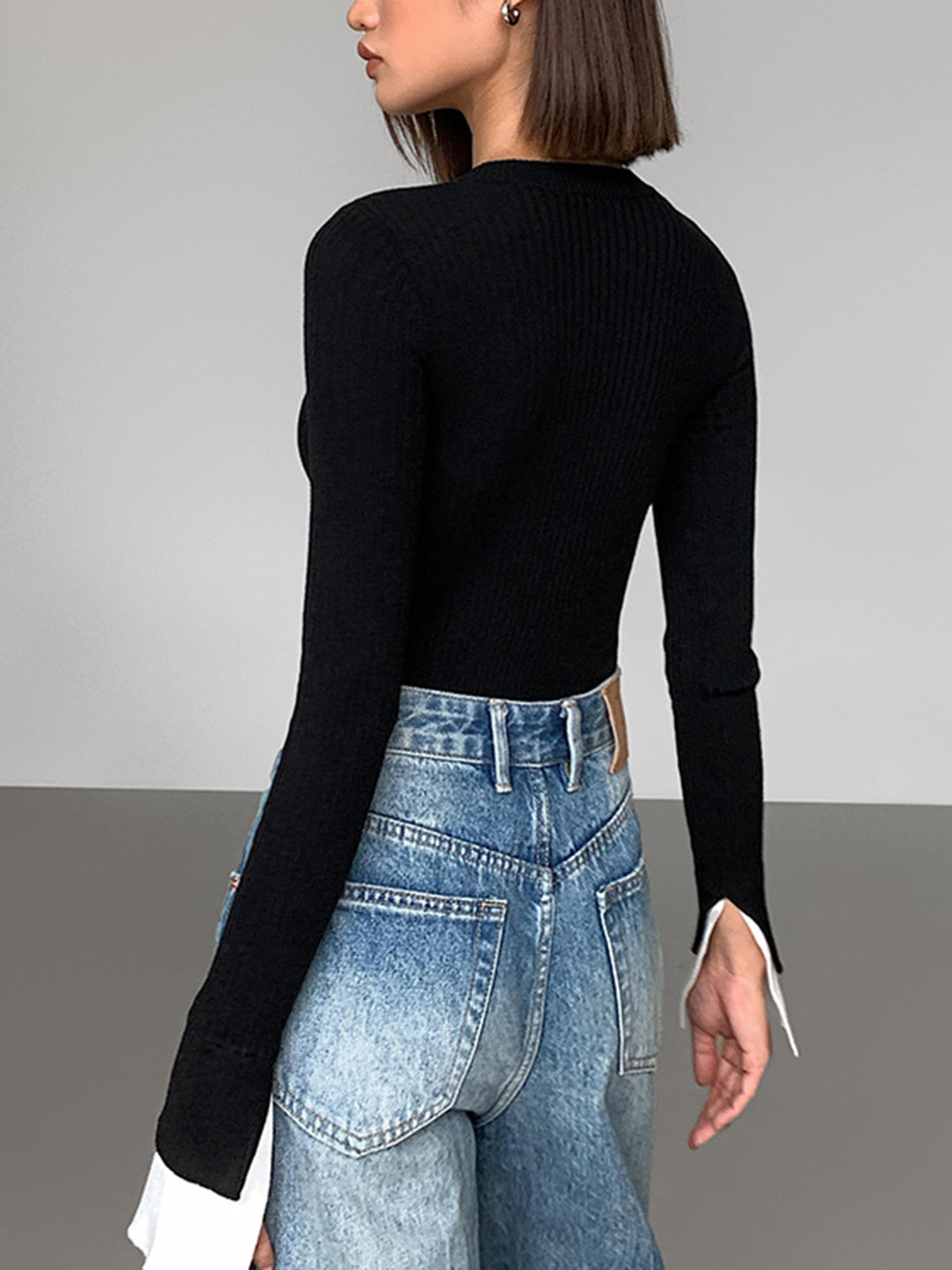 Ribbed Contrast Cuff Sweater  Liora Lane Boutique Knit Tops