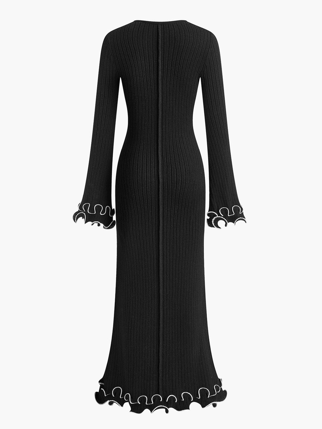 Semi-Sheer Piping Ruffle Drawstring Knit Dress  Liora Lane Boutique Knit Dresses