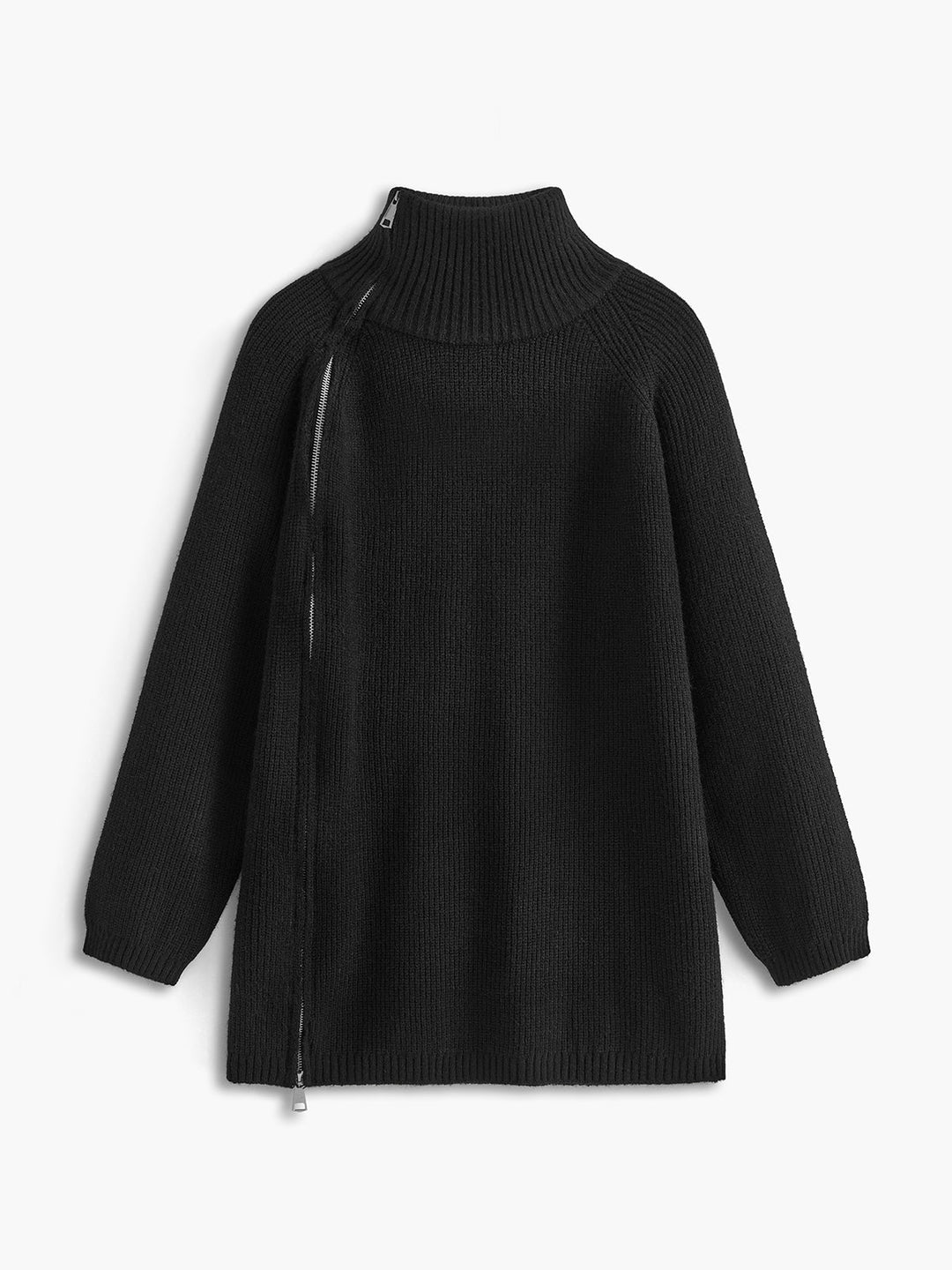 Turtleneck Side Zipper Knit Top  Liora Lane Boutique Knit Tops Black / M 49.00