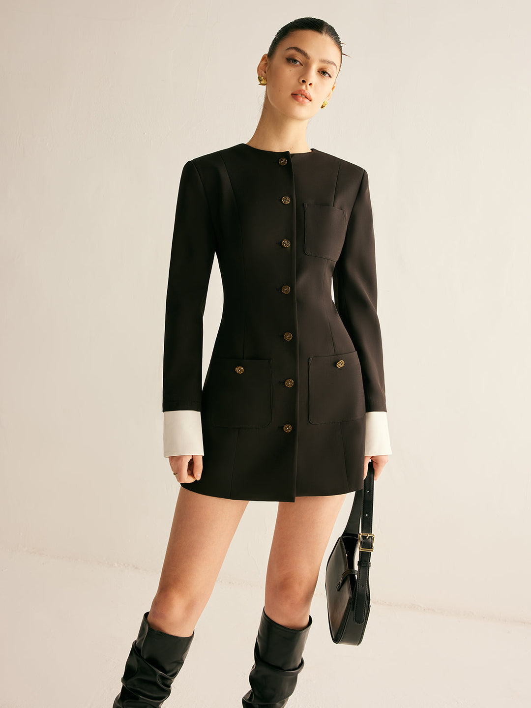 Adjustable-Collar Slim Blazer Dress  Liora Lane Boutique Blazers Black / XL 186.00