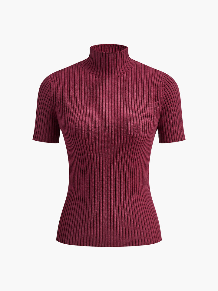 Solid High Neck Split Ribbed Knit Two Pieces Skirt Set  Liora Lane Boutique Sweater Co-ords